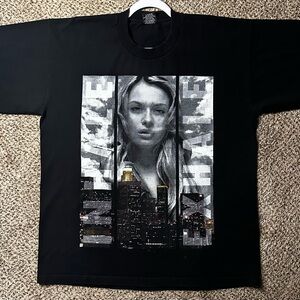 Black Graphic inhale / exhale T-Shirt with Cityscape Design